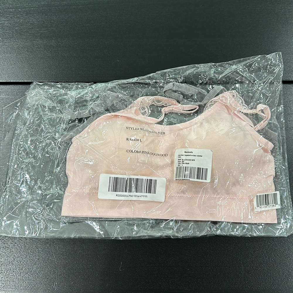 Pink and Grey Padded Comfort Bras with Lace Strap - L